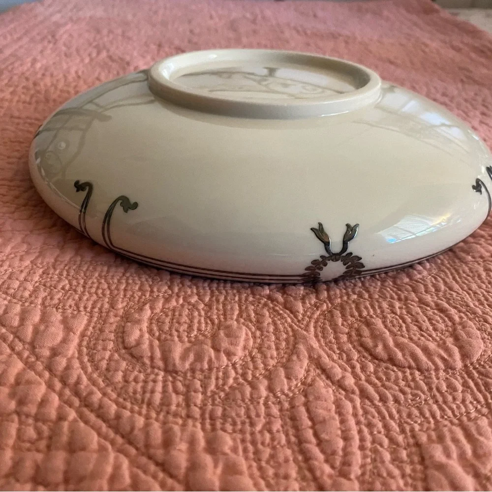 Rare antique Lenox Belleek Laurel Wreath silver  Inlay bowl. Circa 1910